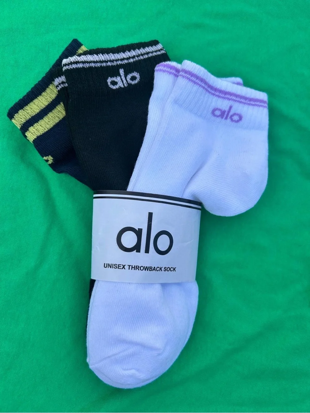 ALO Yoga Men’s Athletic Socks - Black, White & Yellow Accent Trio